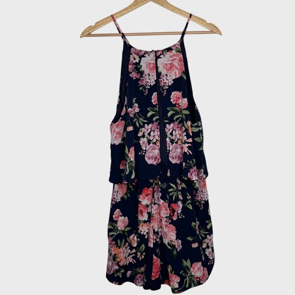 Lulus In the Garden Floral Romper XL Navy Blue Halter High Neck Garden Party - Picture 8 of 11
